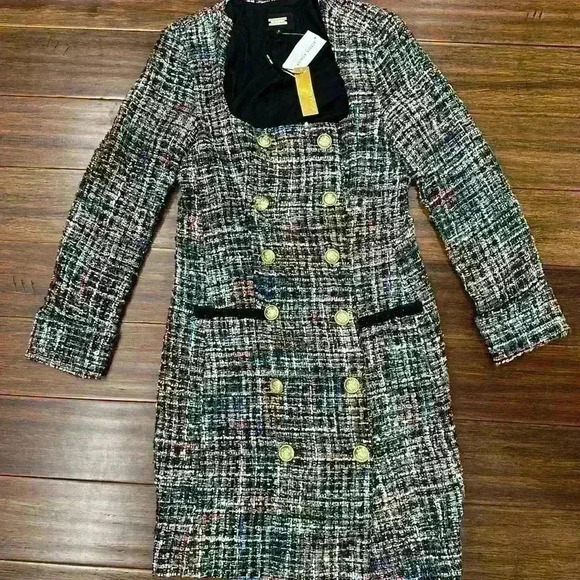 ALEXIA ADMOR BLACK MULTI Milli Tweed Tuxedo Dress/Jacket With Buttons - Picture 3 of 6